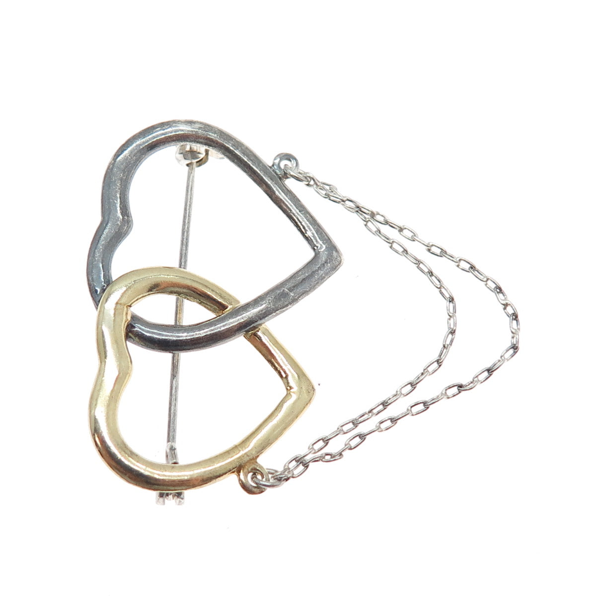 CHAPAL ZENRAY 925 Sterling Silver 2-Tone Vintage Interlocked Heart Pin Brooch