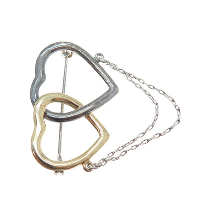 CHAPAL ZENRAY 925 Sterling Silver 2-Tone Vintage Interlocked Heart Pin Brooch