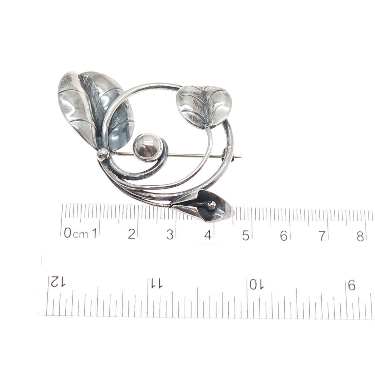 JOSEPH MASANIELLO 925 Sterling Silver Antique Calla Lily Oxidized Pin Brooch