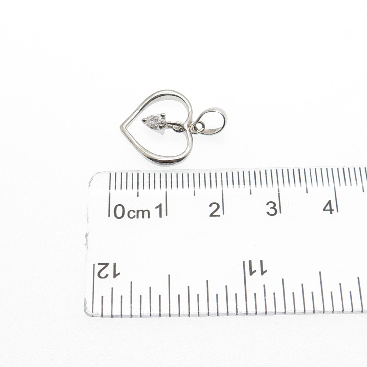 925 Sterling Silver Pear-Cut C Z Heart Minimalist Charm Pendant