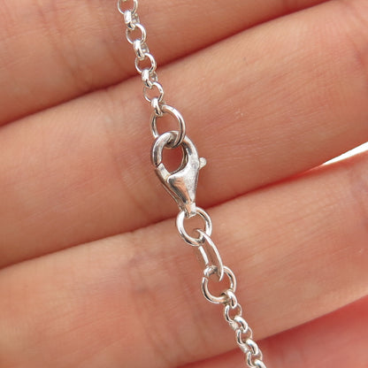 925 Sterling Silver Vintage Key & Heart Charm Rolo Link Anklet / Bracelet 9"