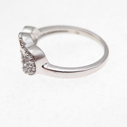 Charles Winston Sterling Silver Real Round-Cut Diamond Couple Heart Ring Size 6
