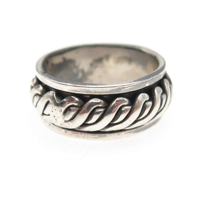925 Sterling Silver Vintage Roped Oxidized Rotating Band Ring Size 7