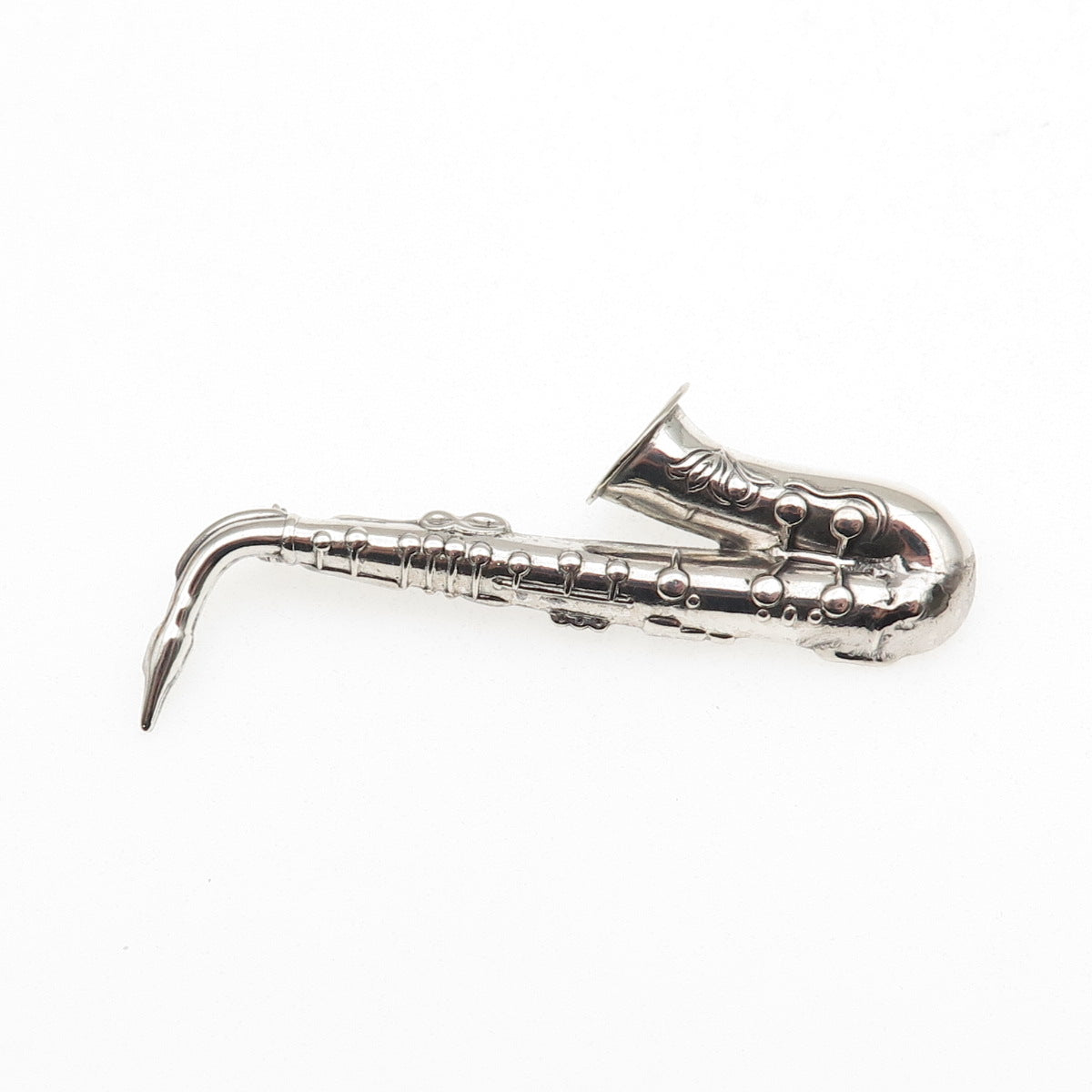 Beau 925 Sterling Silver Antique Art Deco Saxophone Oxidized Pin Brooch