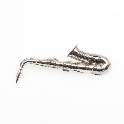 Beau 925 Sterling Silver Antique Art Deco Saxophone Oxidized Pin Brooch