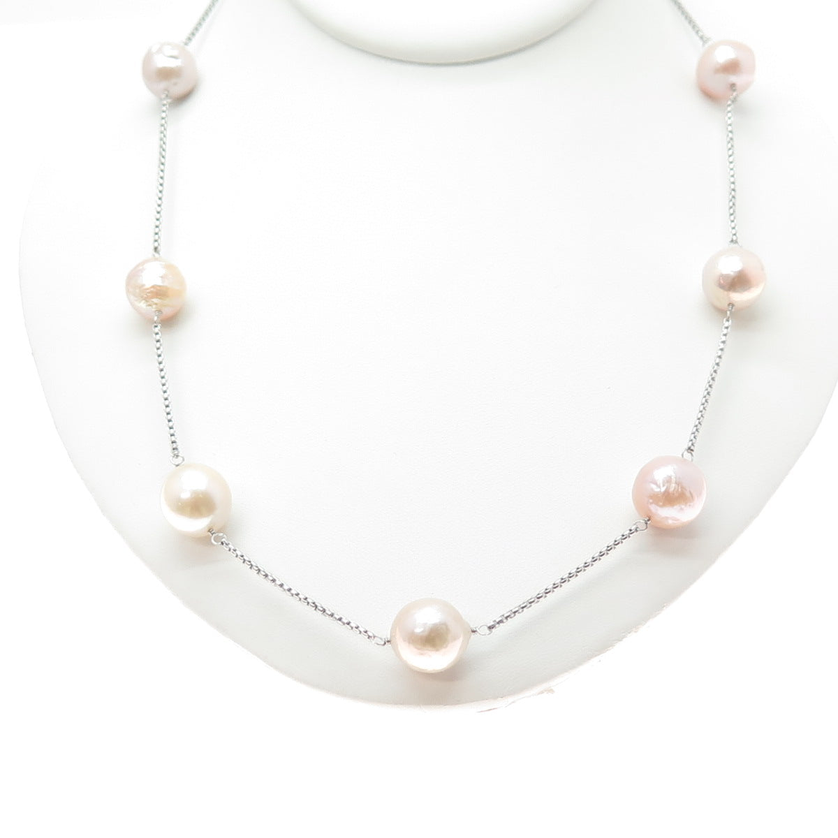 HONORA Sterling Silver Vintage Pearl Round Box Chain Adjustable Necklace 18-28"