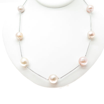 HONORA Sterling Silver Vintage Pearl Round Box Chain Adjustable Necklace 18-28"