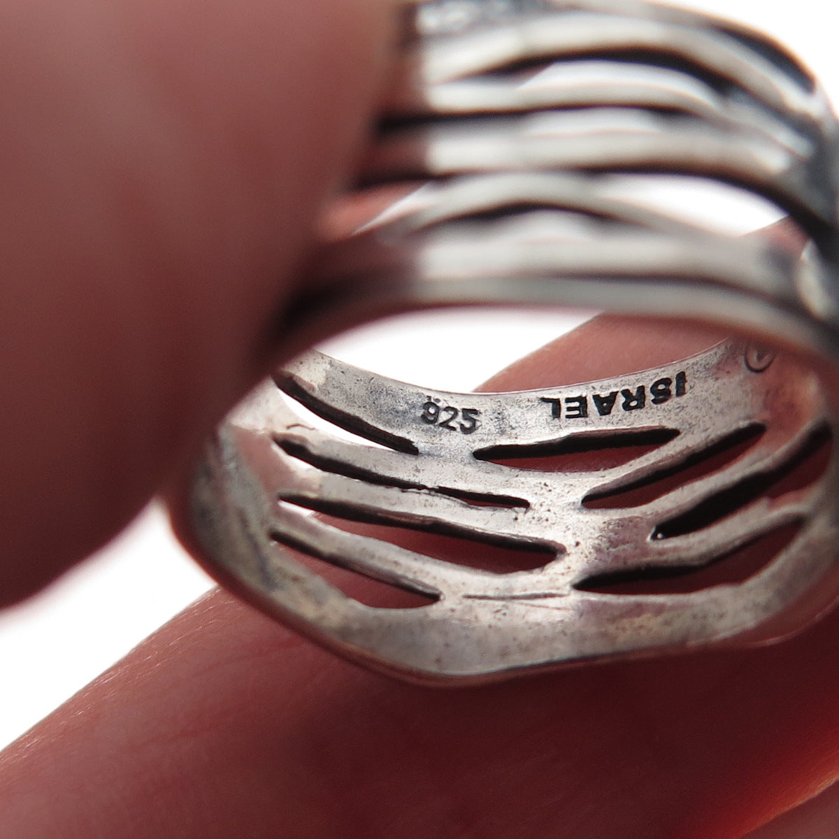925 Sterling Silver Vintage Israel Real Pearl Modernist Oxidized Ring Size 7