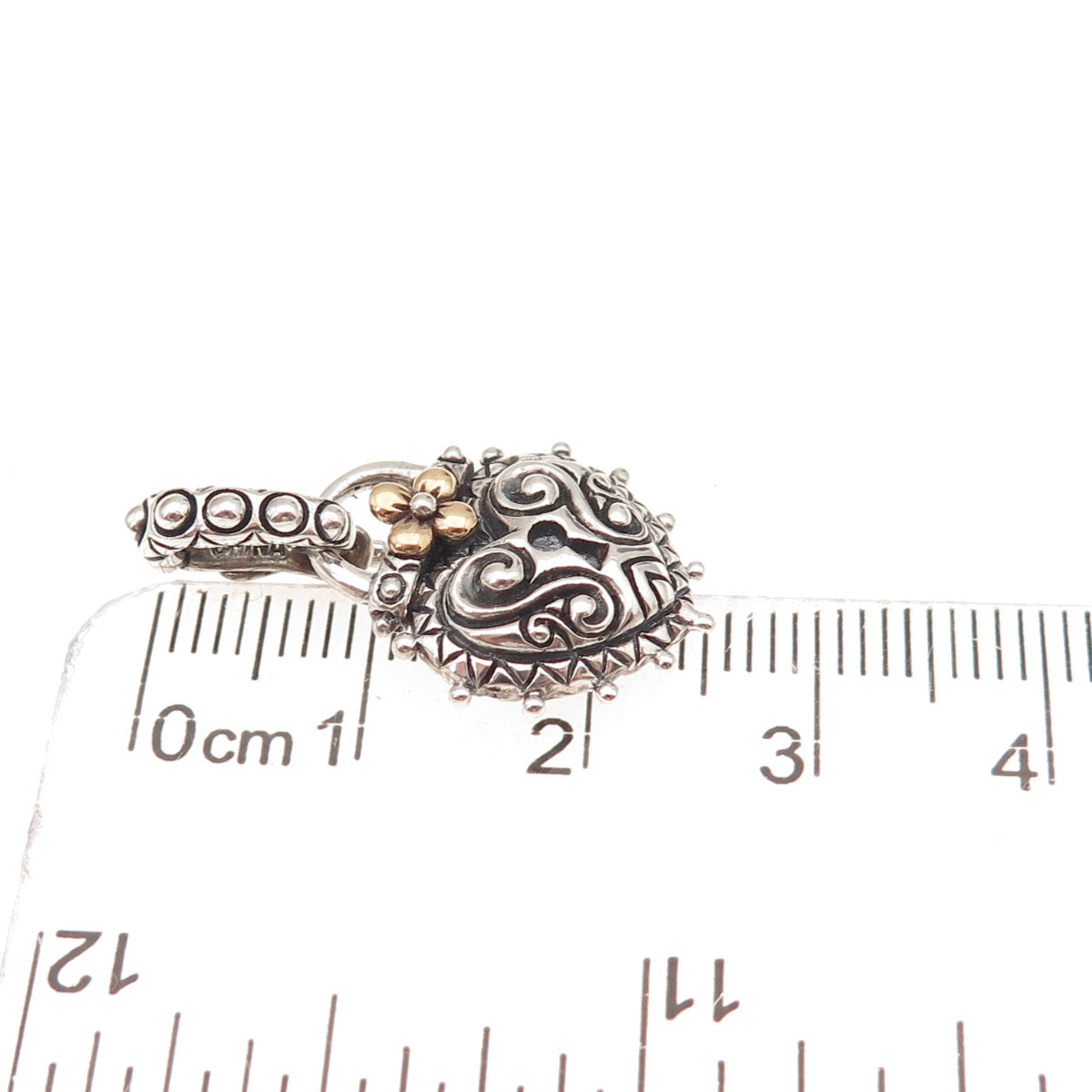 Barbara Bixby 925 Sterling Silver 18K Gold Floral Padlock Heart Charm Pendant