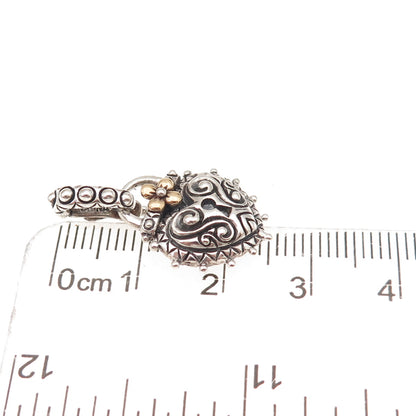 Barbara Bixby 925 Sterling Silver 18K Gold Floral Padlock Heart Charm Pendant