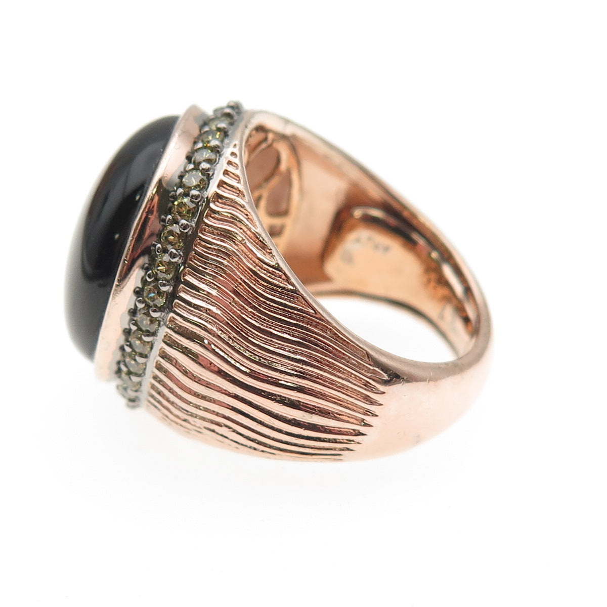 Arzy 925 Sterling Silver Rose Gold Plated Real Black Onyx & C Z Ring Size 7.25