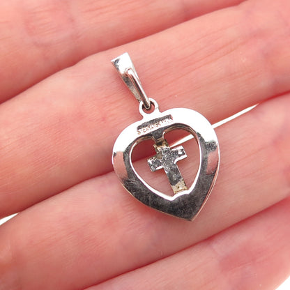 Theda Sterling Silver Antique Art Deco Real Marcasite Cross Heart Charm Pendant