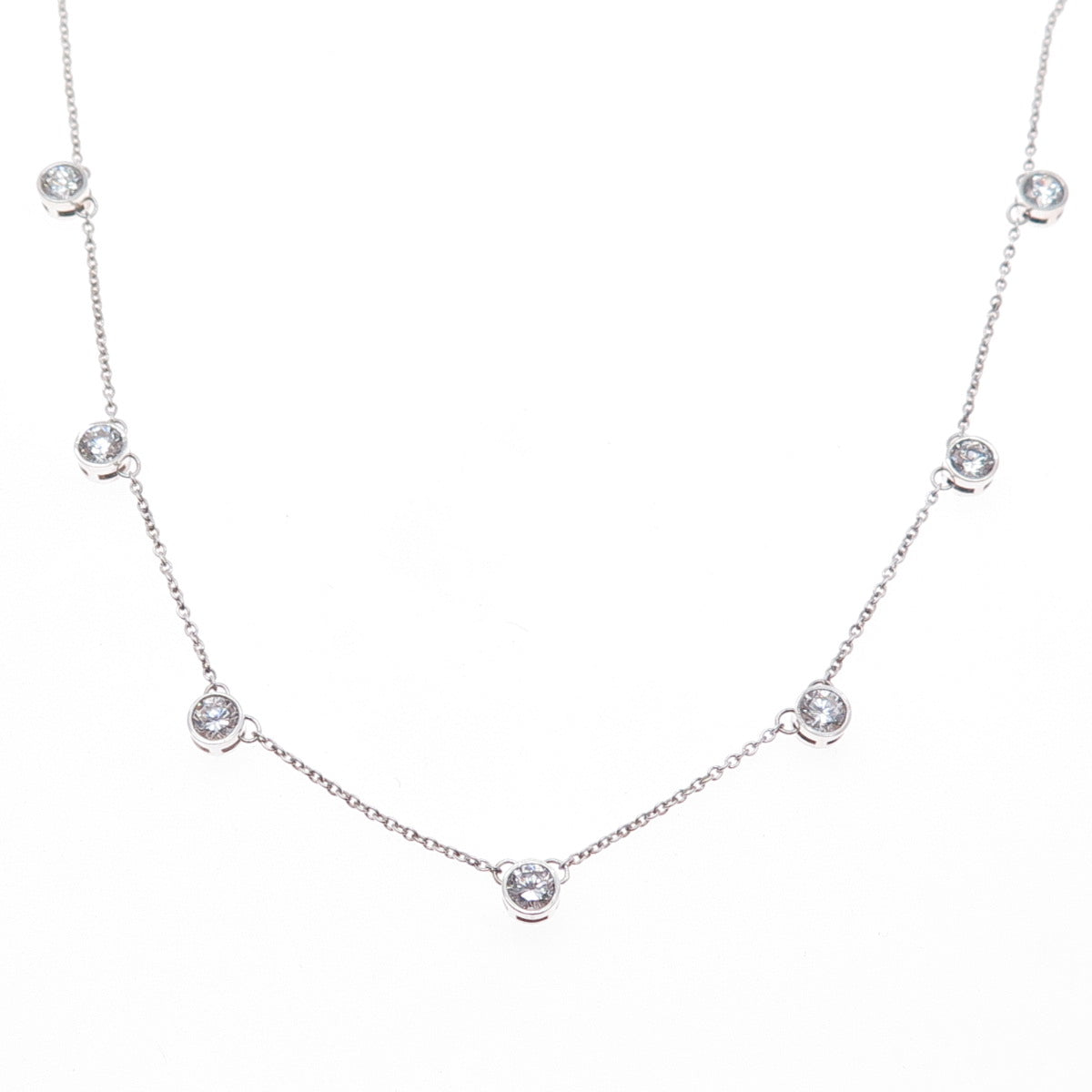 925 Sterling Silver Round-Cut C Z Station Cable Chain Necklace 16"