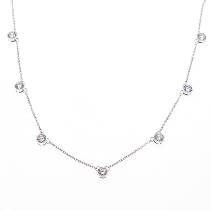 925 Sterling Silver Round-Cut C Z Station Cable Chain Necklace 16"