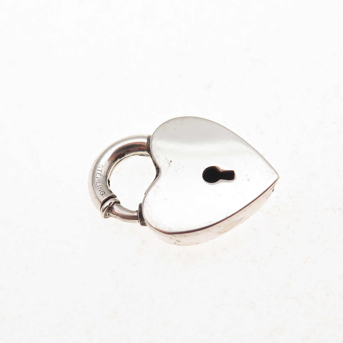 925 Sterling Antique Art Deco Heart Padlock Spring Ring Clasp Charm Pendant