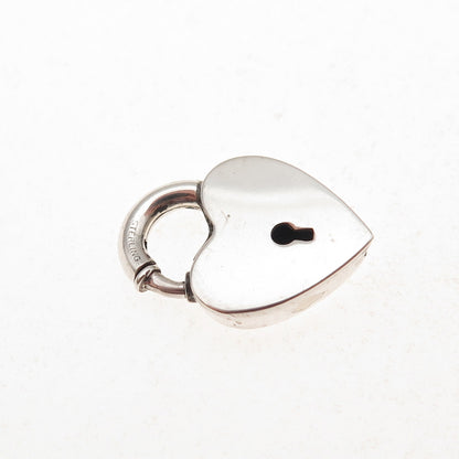 925 Sterling Antique Art Deco Heart Padlock Spring Ring Clasp Charm Pendant