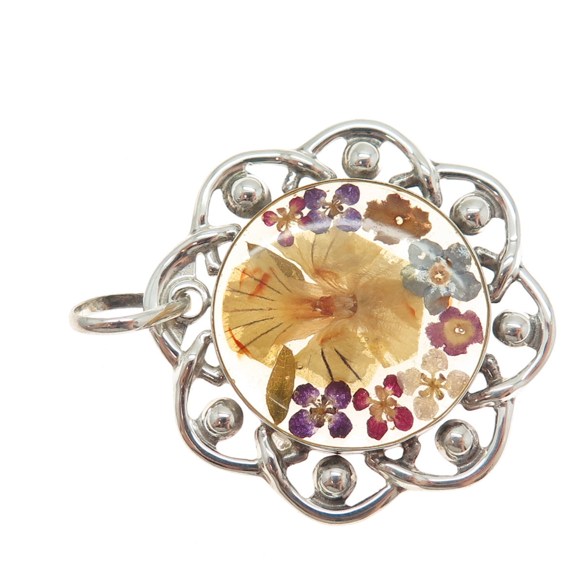 MWS Mark Wasserman Samara Sterling Silver Vintage Mexico Pressed Flower Pendant