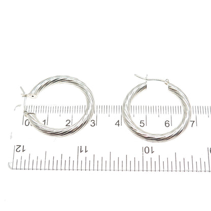 925 Sterling Silver Vintage Italy Modernist Twisted Hoop Earrings