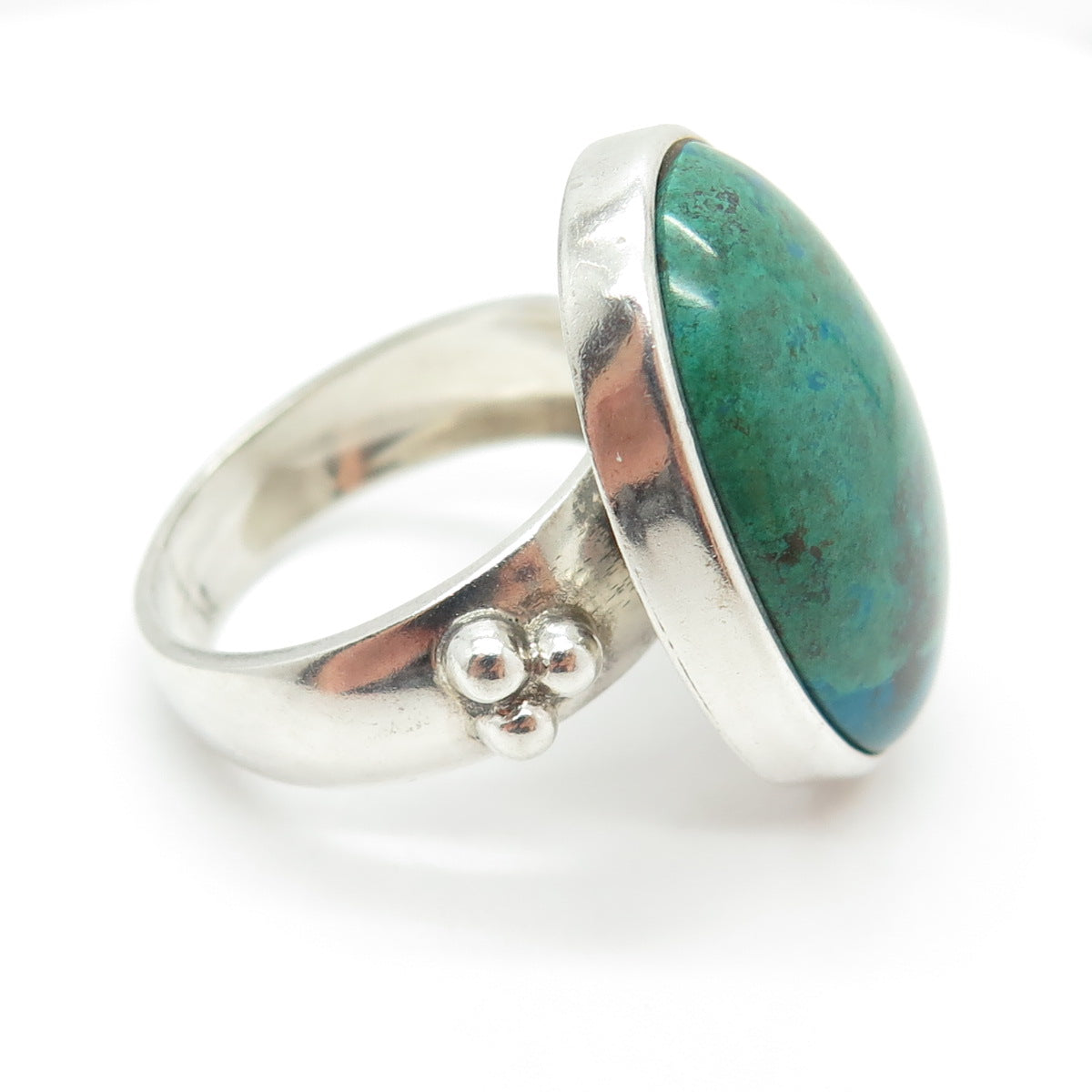 925 Sterling Silver Vintage Peru Real Chrysocolla Gemstone Ring Size 10