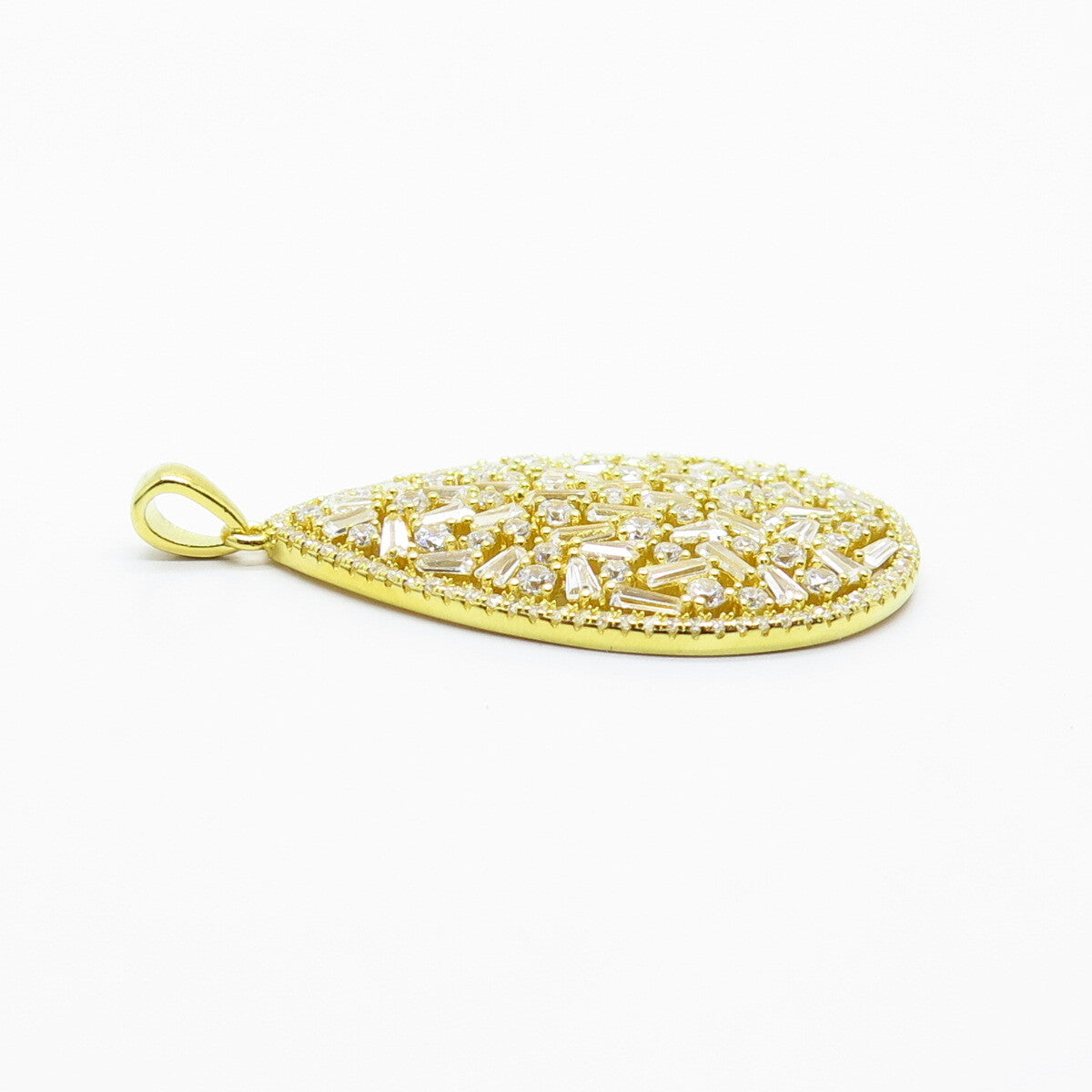 925 Sterling Silver Gold Plated C Z Nugget Teardrop Pendant