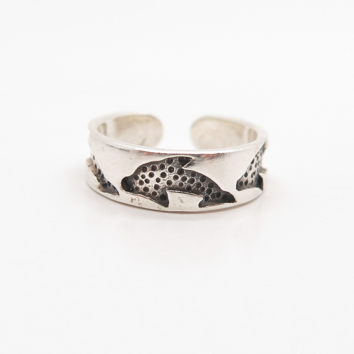 925 Sterling Silver Vintage Friendly Dolphin Adjustable Ring Size 4