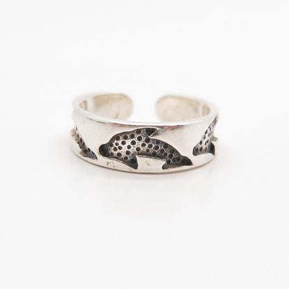 925 Sterling Silver Vintage Friendly Dolphin Adjustable Ring Size 4