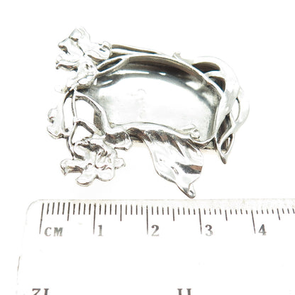 925 Sterling Silver Vintage Modernist Floral Muse Picture Frame Pin Brooch