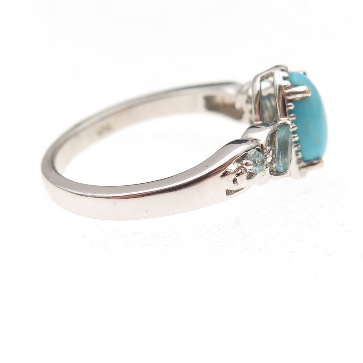 Chuck Clemency 925 Sterling Silver Real Turquoise & Blue Topaz Ring Size 8.25