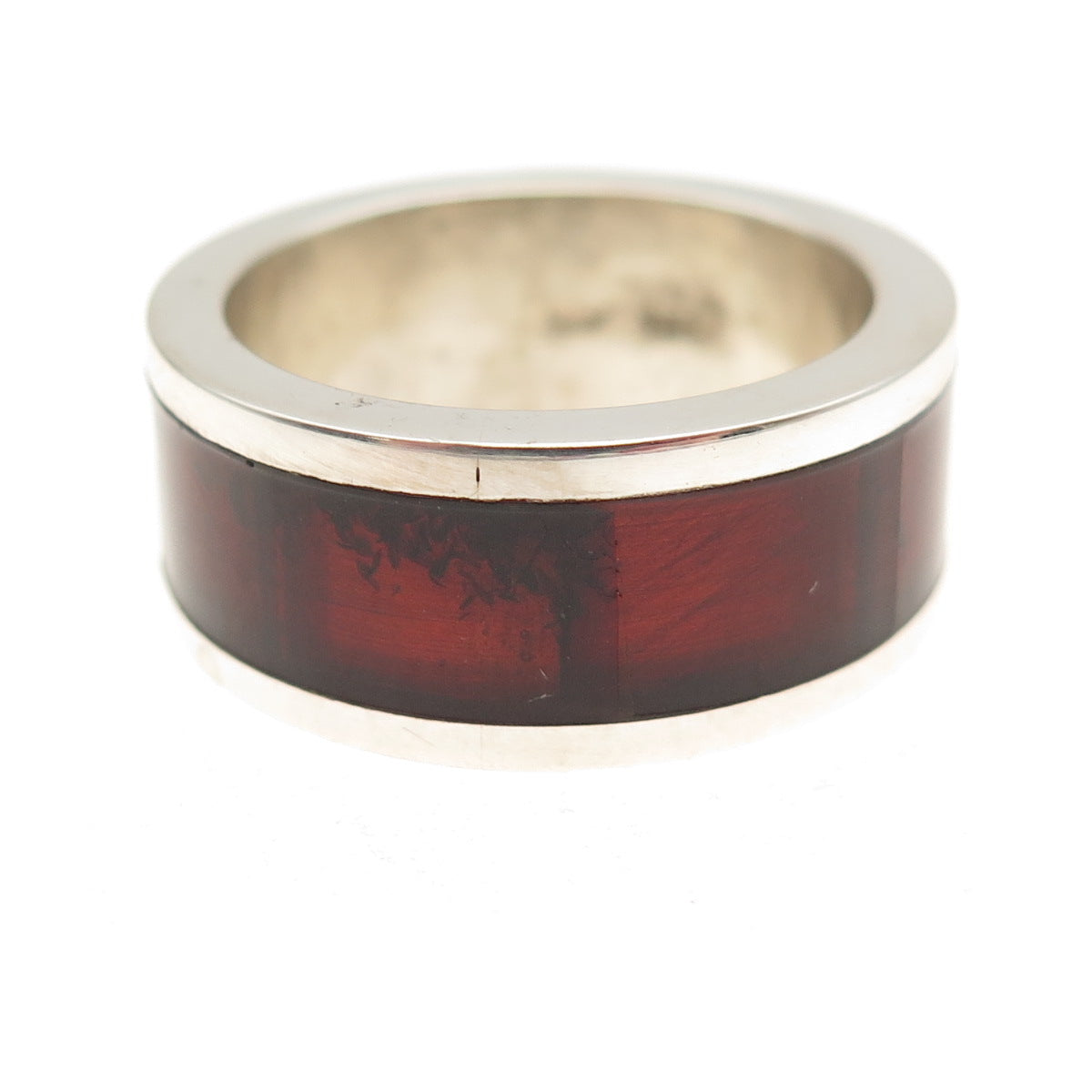 Zac Karen 925 Sterling Silver Vintage Real Amber Modernist Band Ring Size 8.25