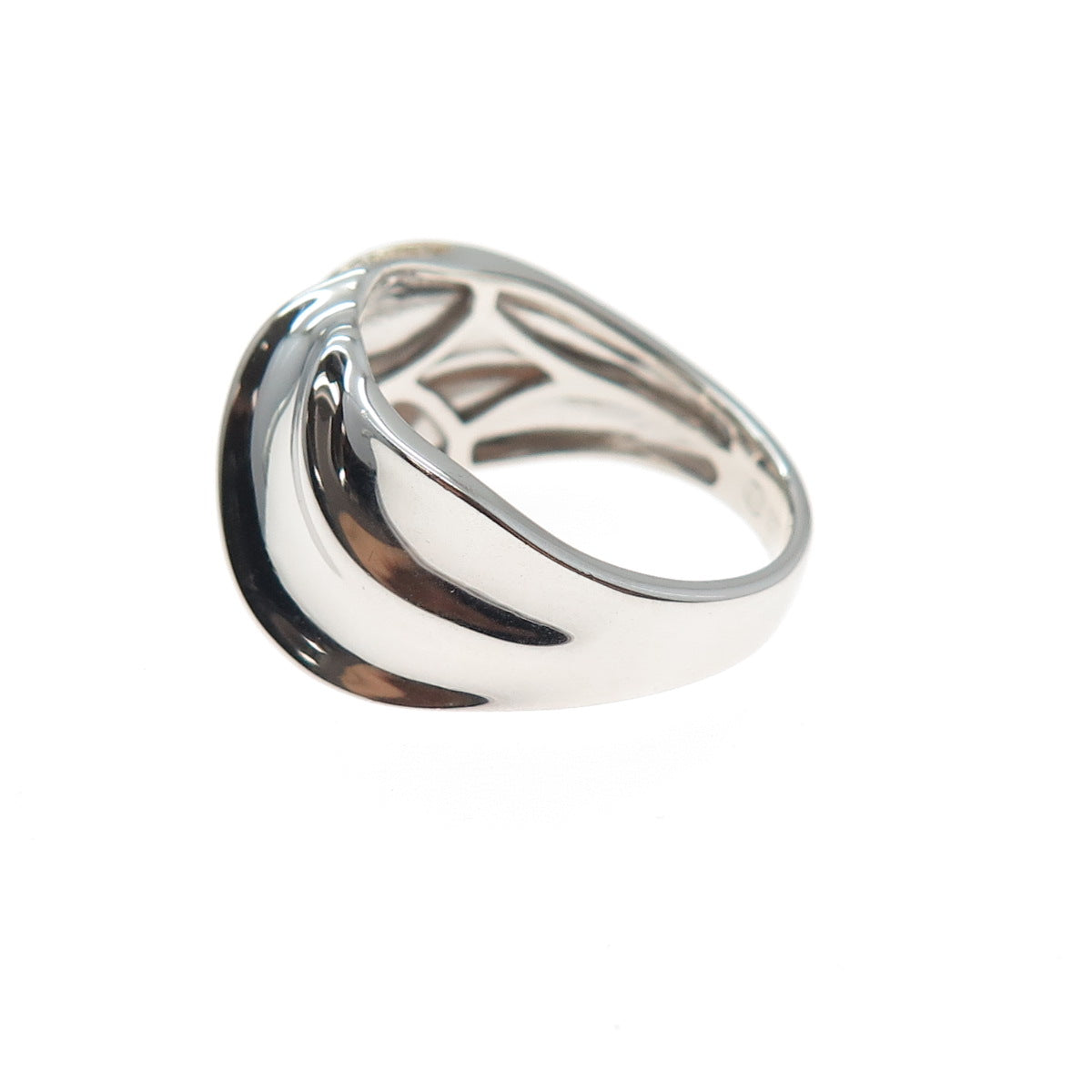 925 Sterling Silver 2-Tone Real Round-Cut Diamond Modernist Wavy Ring Size 8