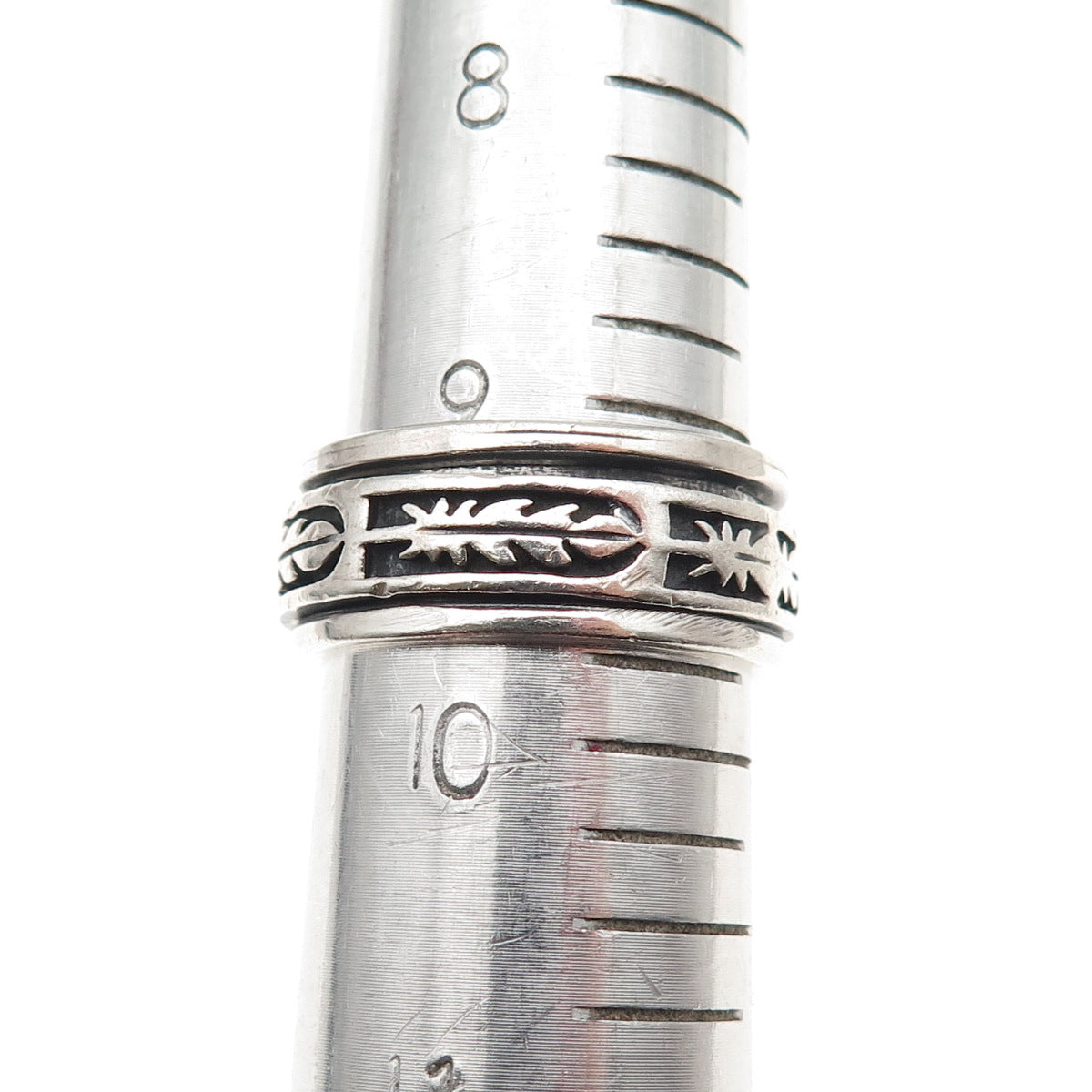 925 Sterling Silver Vintage Feather Oxidized Rotating Band Ring Size 9.75