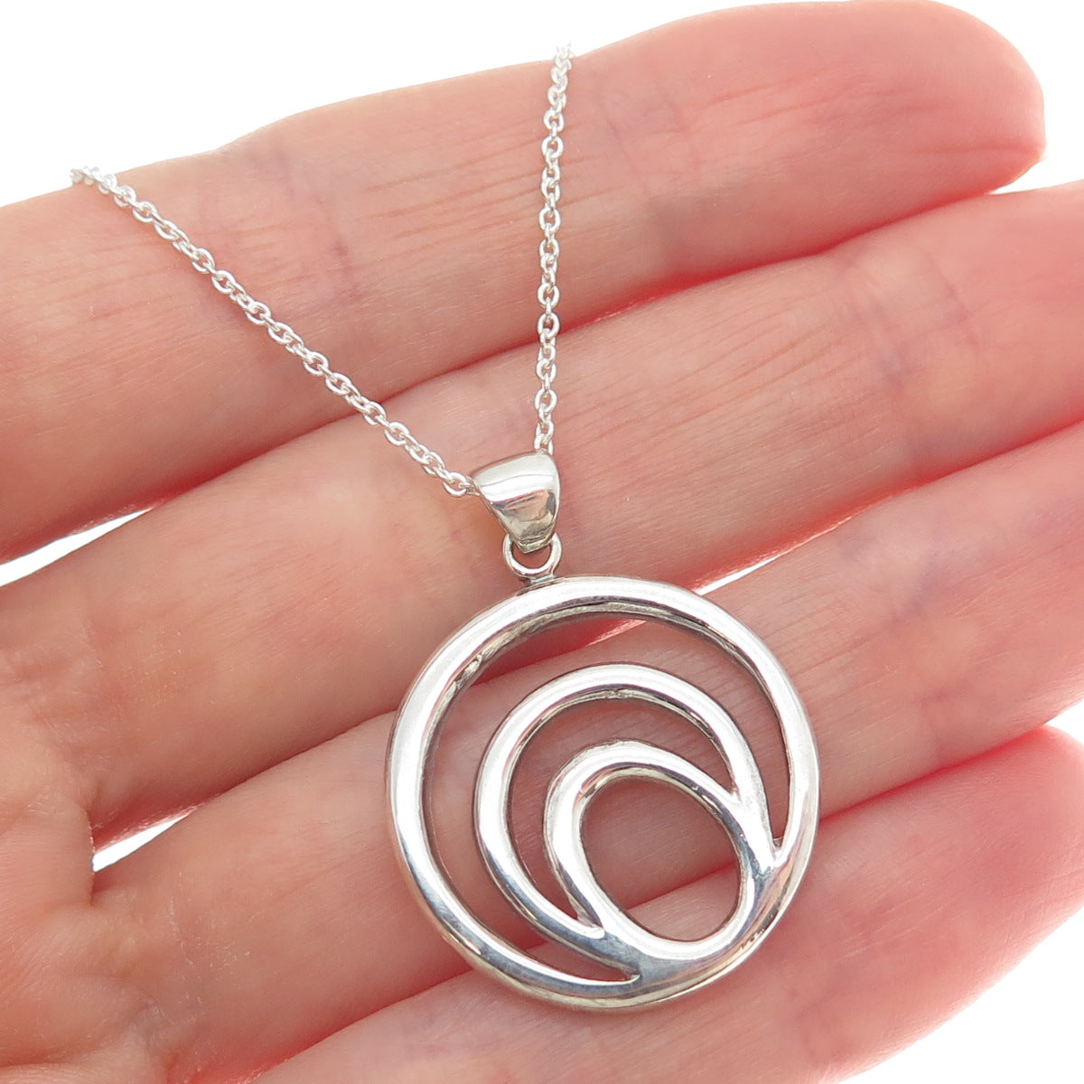 925 Sterling Silver Italy Modernist Multi-Circle Cable Chain Necklace 18"