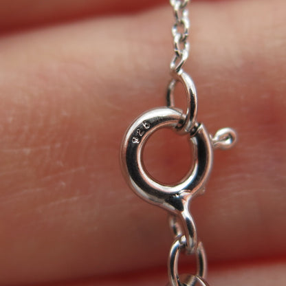 SUN 925 Sterling Silver Real Diamond Heartbeat Cable Chain Necklace 16-18"