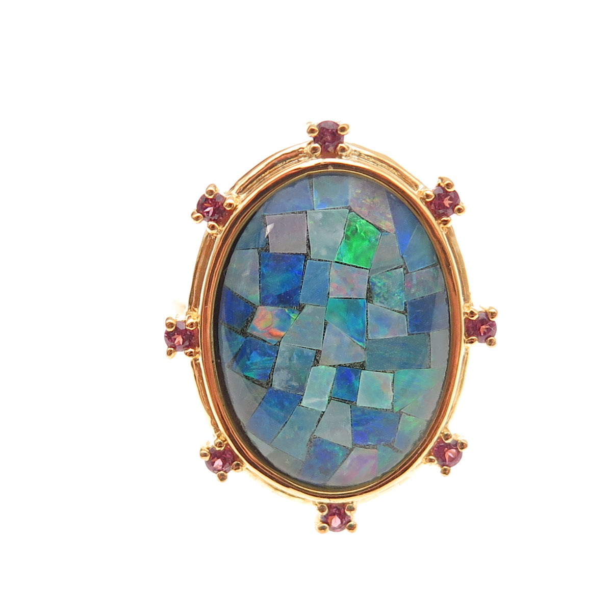 Dasan 925 Sterling Silver Gold Plated Real Opal & Amethyst Mosaic Ring Size 6
