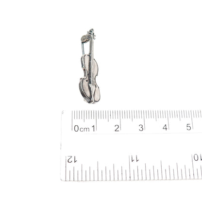 925 Sterling Silver Vintage Violin Music Instrument Oxidized Pin Brooch