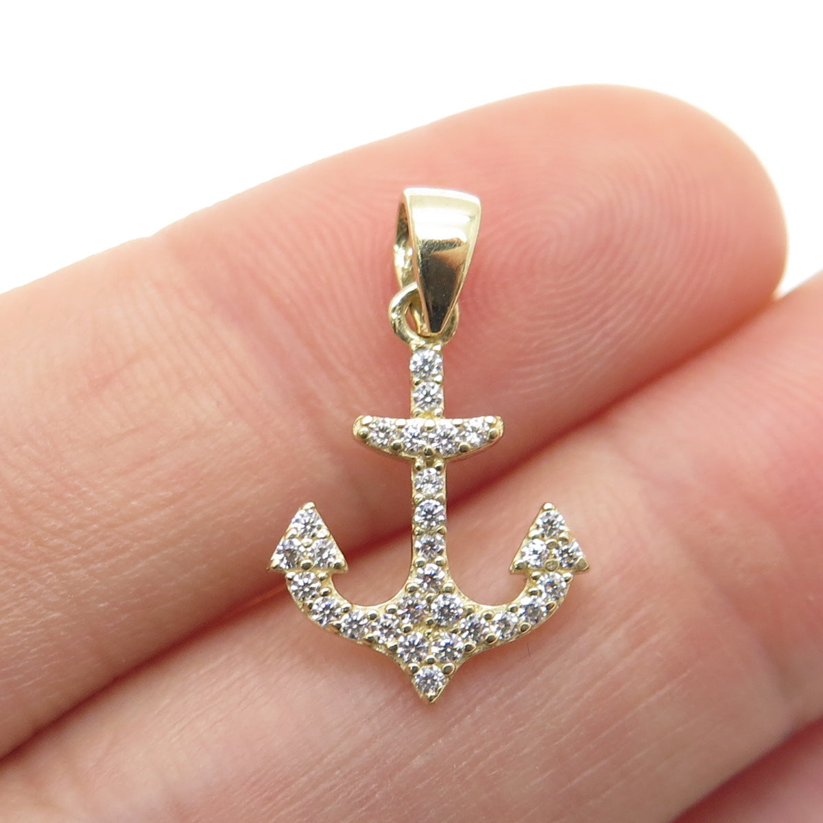 14K Yellow Gold Round-Cut C Z Anchor Minimalist Charm Pendant