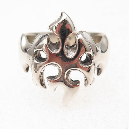 925 Sterling Silver Vintage Flame Cross Oxidized Ring Size 13.25