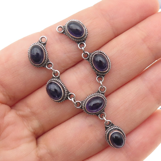 925 Sterling Silver Vintage Real Cabochon Amethyst Centerpiece Necklace Part