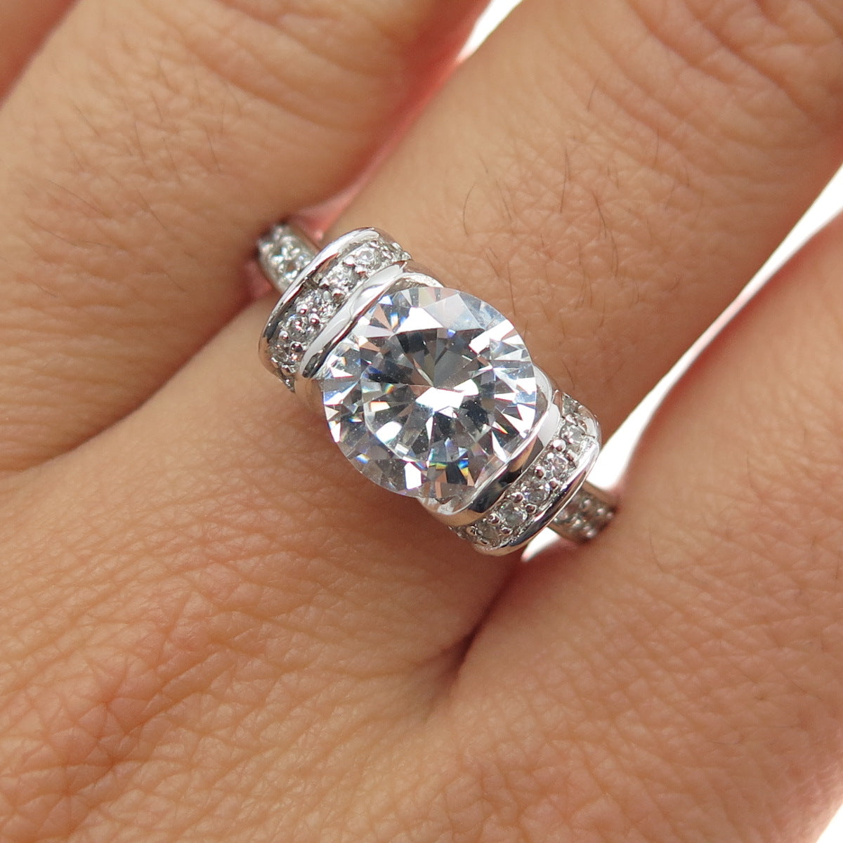 BGE Bradford 925 Sterling Silver Round-Cut C Z Engagement Ring Size 8