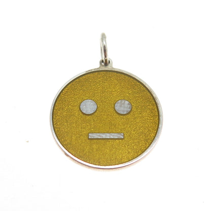 925 Sterling Silver Yellow Enamel Expressionless Face Emoji Minimalist Pendant