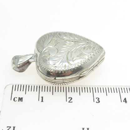 925 Sterling Silver Vintage Engraved Heart Locket Pendant