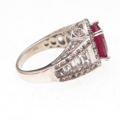 Chuck Clemency 925 Sterling Silver Real Ruby & White Topaz Ring Size 8