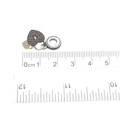 PANDORA 925 Sterling Silver 2-Tone C Z Love Lock Dangle Slide Charm