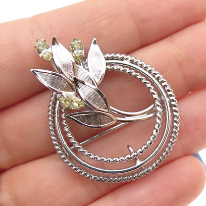 CARL ART Sterling Silver Antique Art Deco Canary Rhinestone Floral Pin Brooch