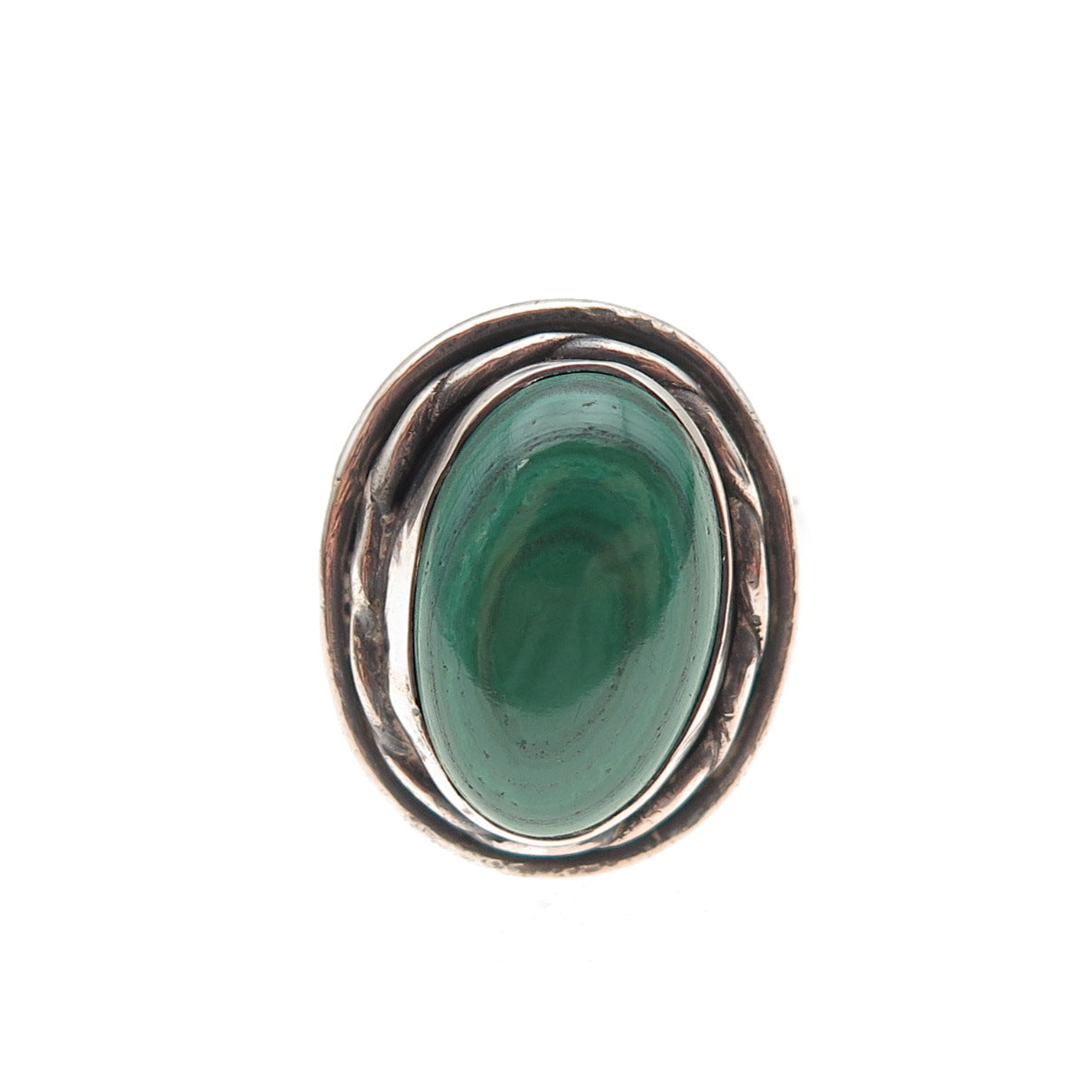 925 Sterling Silver Vintage Real Malachite Modernist Oxidized Ring Size 7.75