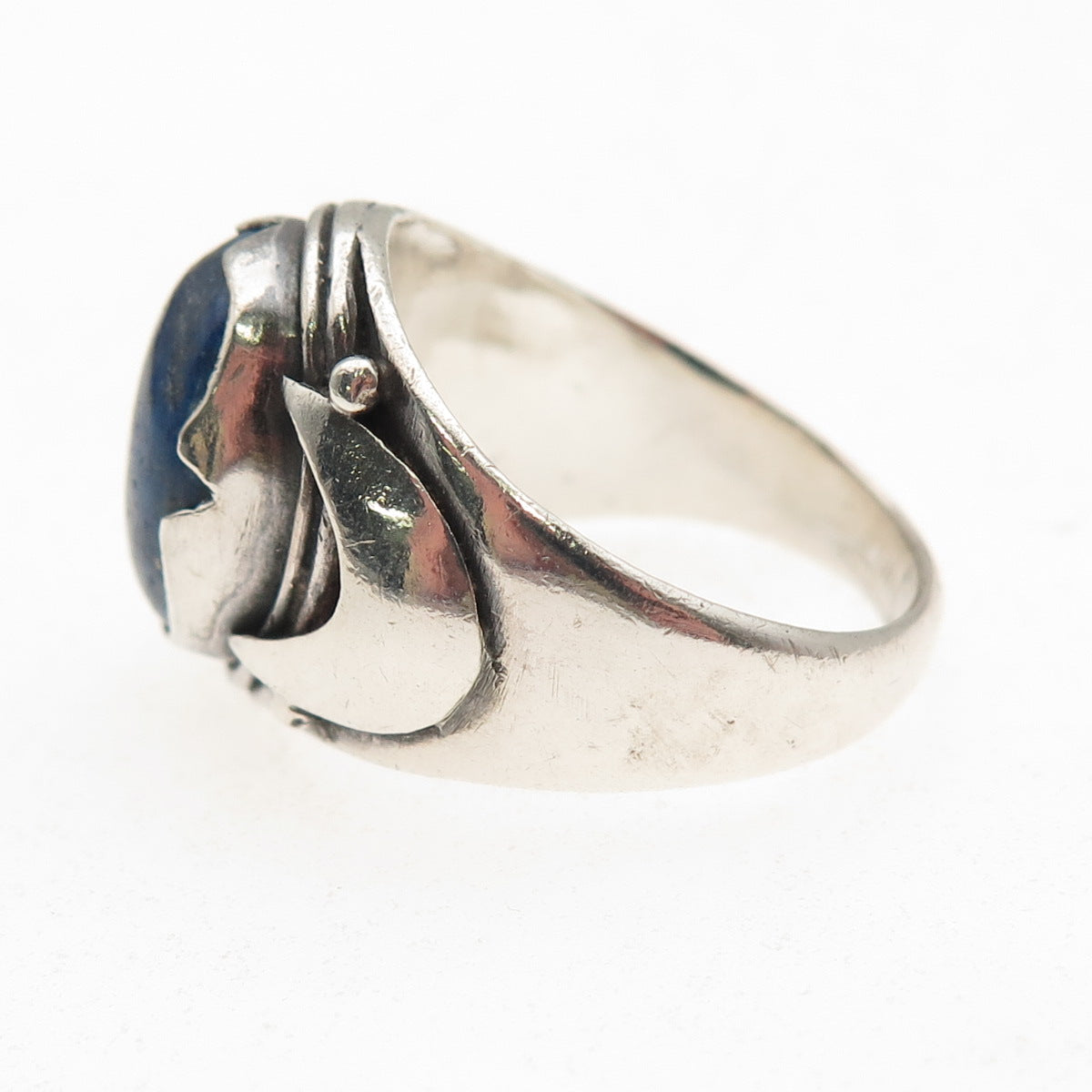 925 Sterling Silver Vintage Real Lapis Modernist Oxidized Ring Size 8.75