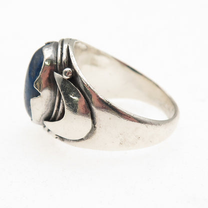 925 Sterling Silver Vintage Real Lapis Modernist Oxidized Ring Size 8.75