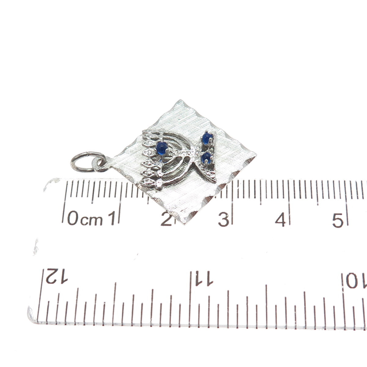 M&M MARK MERCY 925 Sterling Vintage Blue Rhinestone Menorah Charm Pendant