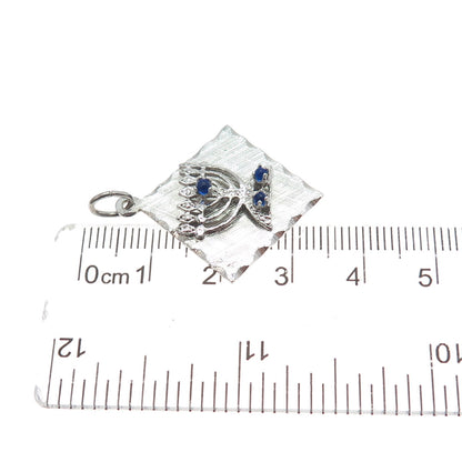 M&M MARK MERCY 925 Sterling Vintage Blue Rhinestone Menorah Charm Pendant