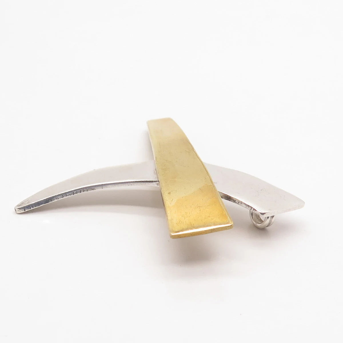 925 Sterling Silver 2-Tone Vintage Mexico Modernist Pin Brooch / Pendant